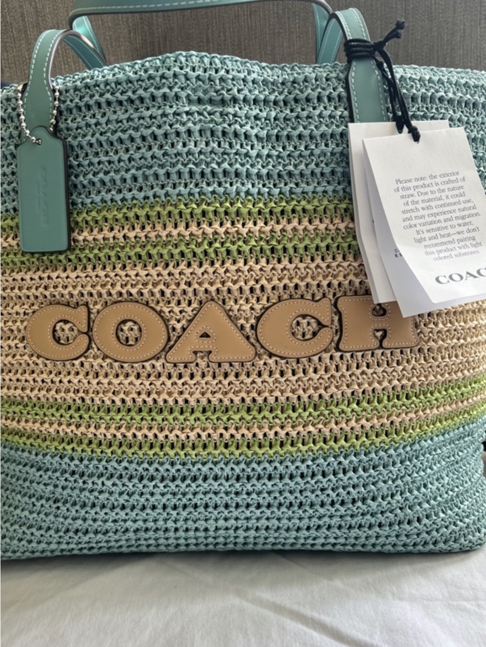 NWT Coach Straw City Tote Light Turquoise Multi-Limited seasonal release - Picture 8 of 9